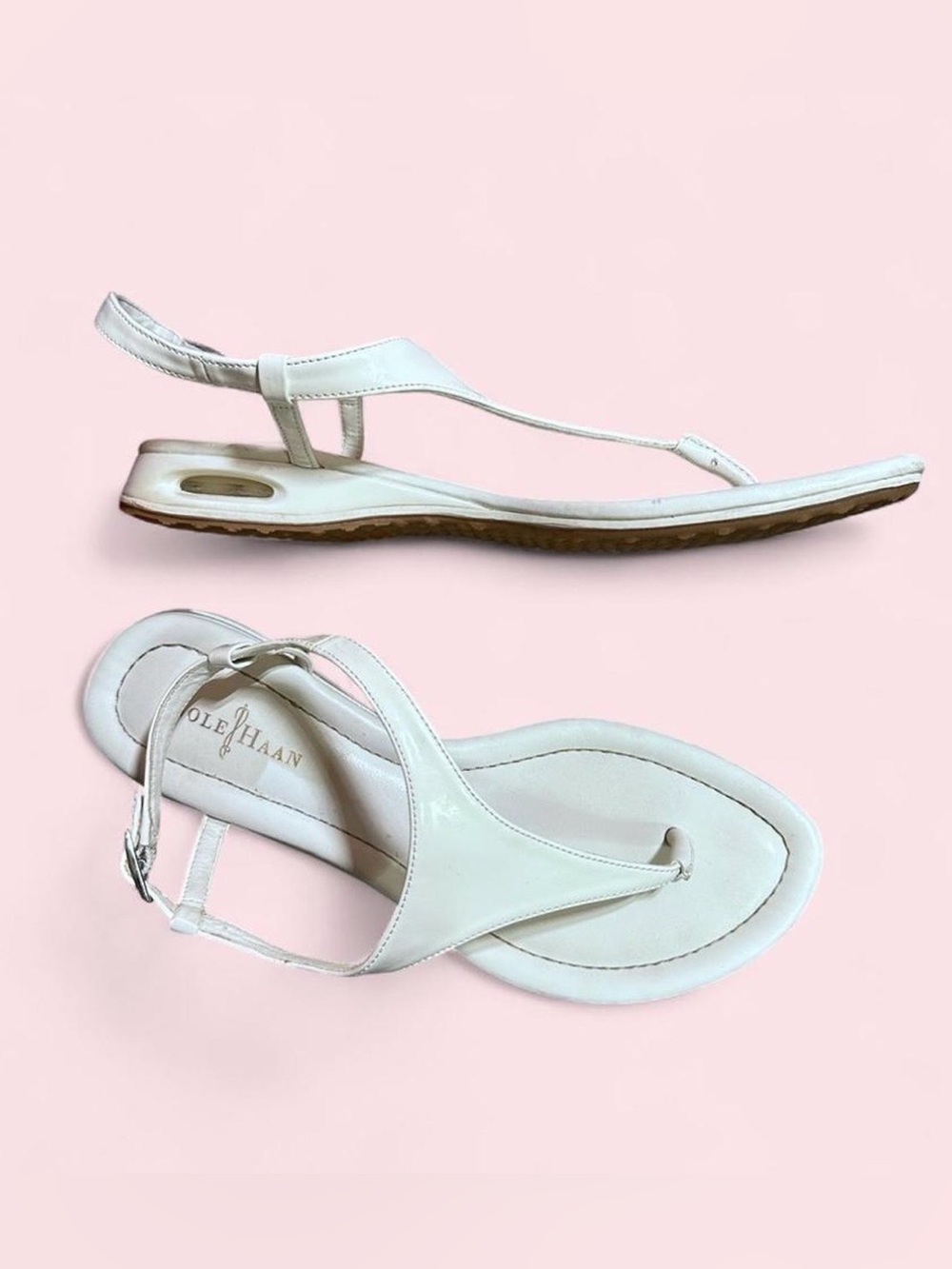 Cole Haan X Nike Air White Patent Leather T-Strap Slingback Sandals
